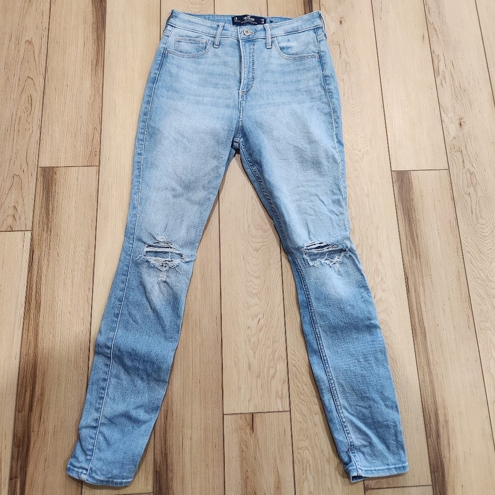 Hollister Light Blue Ripped Curvy High Rise Skinny Jeans